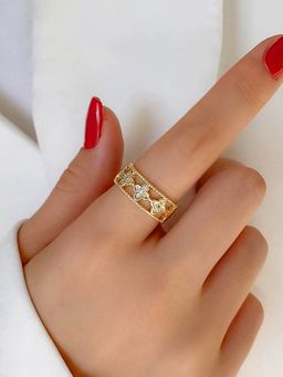 Jewels Galaxy - Gold Plated Anti Tarnish Stainless Steel Clover Themed Ring