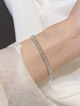 Jewels Galaxy - Silver Plated Rectangular Cut Cubic Zirconia White Matrix Tennis Bracelet