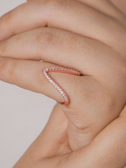 Jewels Galaxy - Rose Gold-Plated V Shaped Cz Studded Finger Ring