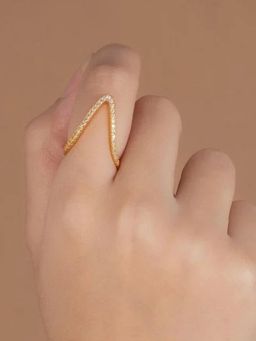 Jewels Galaxy - Gold-Plated V Shaped Cz Studded Finger Ring