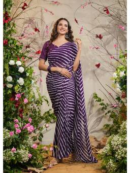 EverBloom - Nia Purple Leheriya Pre-Draped Saree with Stitched Blouse