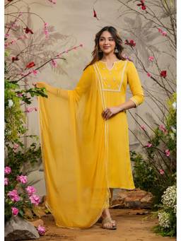 EverBloom - Ayana Yellow Straight Kurta with Pants & Dupatta (Set of 3)