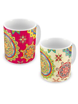 Indigifts - Beige & Pink Indian Mughal Pattern Jaali Mugs (Pack Of 2)