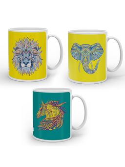 Indigifts - Printed Ceramic Home Family Friends Mugs (Pack Of 3)