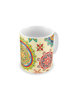 Indigifts - Ethnic Rangoli with Mandala Printed Cream Coffee Mug 330 ml