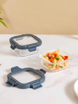 Nestasia - Grey Fluted Glass Storage Container 300Ml, (Pack Of 2)