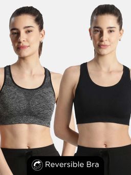 Jockey - 1386 Wirefree Micro Touch Nylon Elastane Active Wear Bra - Black Melange