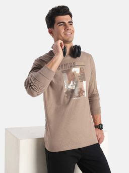 Jockey - US82 Men Super Combed Cotton Printed Round Neck T-Shirt - Brownie Melange