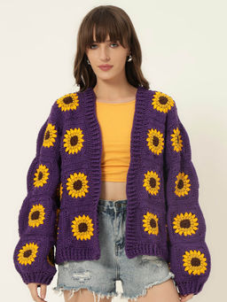 SUGERCANDY - Dark Purple Rosemary Picnic Cardigan