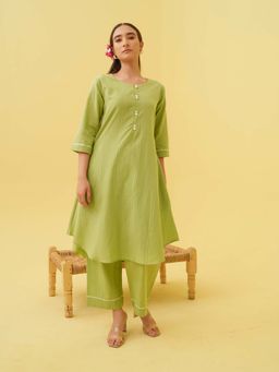 JITI - Green Summer Palm Kurta with Palazzo (Set of 2)
