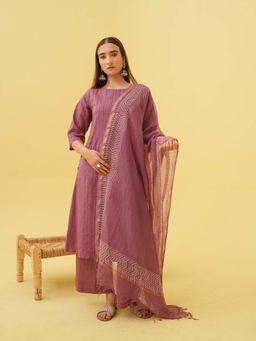 JITI - Purple Petal Plum Kurta with Palazzo and Dupatta (Set of 3)
