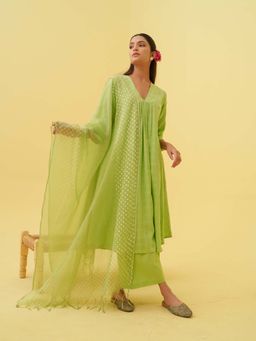 JITI - Green Moonlit Mint Kurta with Palazzo and Dupatta (Set of 3)