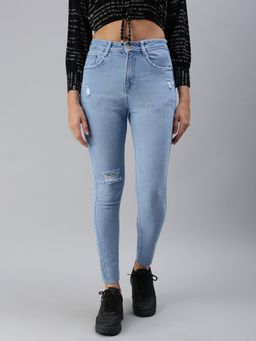 SHOWOFF - Women's Mildly Distressed Blue Skinny Fit Denim Jeans