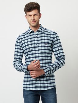 CRIMSOUNE CLUB - Men Navy Blue Tartan Checked Shirt
