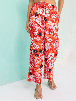 AOBA - Women Red Floral Print Beachwear Pant
