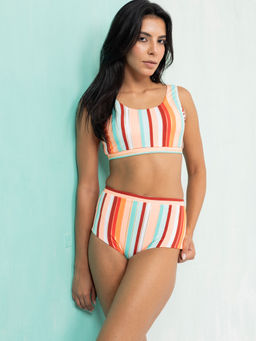 AOBA - Women Multi-Color Striped Bikini Top with Panty (Set of 2)