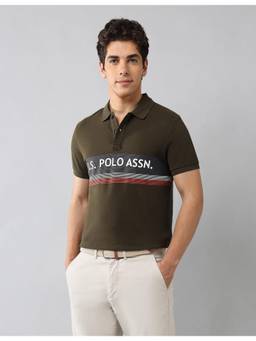 U.S. Polo Assn. Denim Co. - Brand Printed Muscle Fit Polo T-shirt - Olive