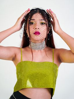 Uptownie - Riya Jain's Shine on Rhinestone Top (Green XS