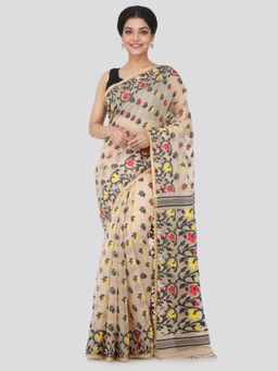 PinkLoom - Women's Soft Cotton Jamdani Saree Without Blouse Piece,Beige