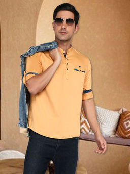 KUONS AVENUE - Men Beige Cotton Regular Kurta