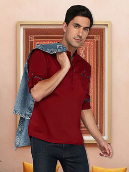 KUONS AVENUE - Men Maroon Cotton Regular Kurta