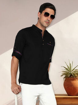 KUONS AVENUE - Men Black Cotton Regular Kurta