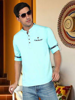 KUONS AVENUE - Men Blue Cotton Regular Kurta