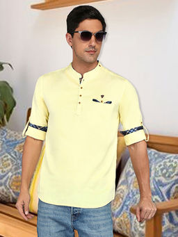 KUONS AVENUE - Men Yellow Cotton Regular Kurta