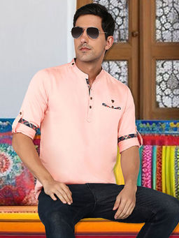 KUONS AVENUE - Men Peach Cotton Regular Kurta