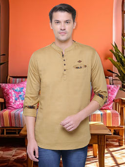 KUONS AVENUE - Men Khaki Cotton Regular Kurta