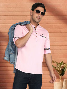 KUONS AVENUE - Men Pink Cotton Regular Kurta