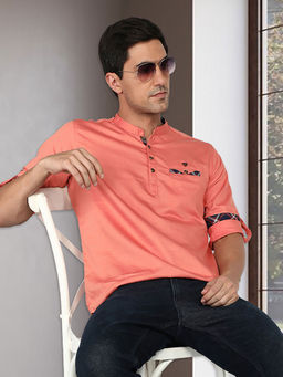 KUONS AVENUE - Men Orange Cotton Regular Kurta