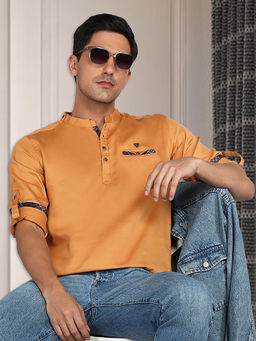 KUONS AVENUE - Men Mustard Cotton Regular Kurta