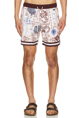 Agua Bendita - Dan Swim Trunks in Burgundy, Blue, & White
