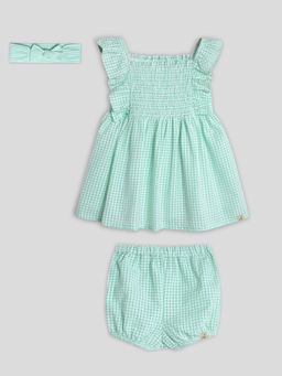 Somersault - Mint Gingham Dress with Bloomers (Set of 3)