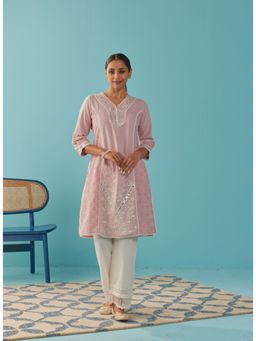 Lakshita - Pink Mirror Work Straight Kurta