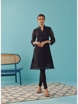 Lakshita - Mirror Work Black Kurta with Floral Motifs