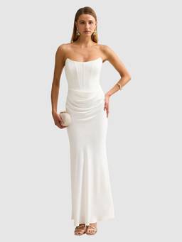 Forever New - White Isra Drape Strapless Maxi