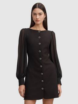 Forever New - Black Twiggy Long Sleeve Button Mini Dress