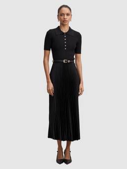 Forever New - Black Priya Petite Satin Pleat Dress With Belt
