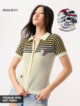 The Souled Store - Official Peanuts Snoopy Open Knit Shirt Women Regular Shirt