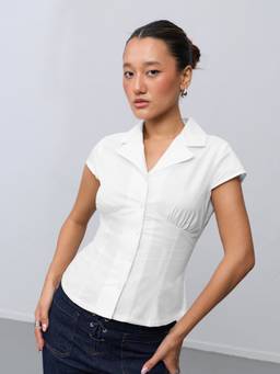 The Souled Store - Vanilla Frost Lapel Collar Fitted Shirt Women Fitted Shirts