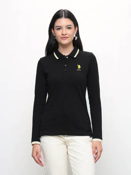 U.S. POLO ASSN. - Black Women Solid Regular Fit Polo T-shirt