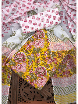 Palash - Mustard Floral Printed Cotton Suit with Cotton Dupatta (Set of 3)