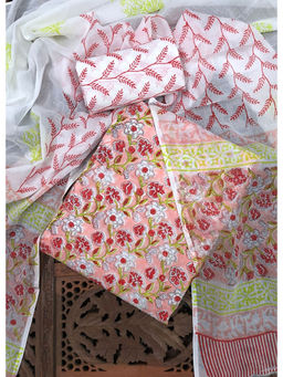 Palash - Teal Floral Printed Cotton Suit with Cotton Dupatta (Set of 3)