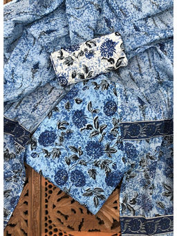 Palash - Blue Floral Printed Cotton Suit with Cotton Dupatta (Set of 3)