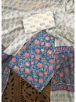 Palash - Blue Floral Printed Cotton Suit with Cotton Dupatta (Set of 3)