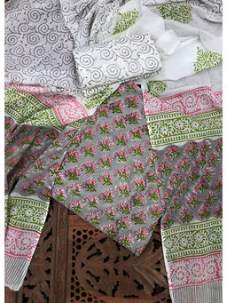 Palash - Grey Floral Printed Cotton Suit with Cotton Dupatta (Set of 3)