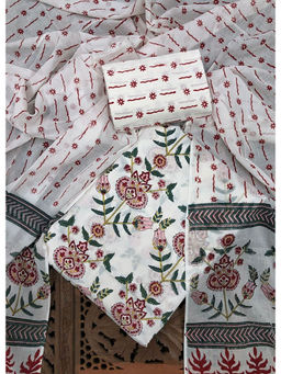 Palash - Off White Floral Printed Cotton Suit with Cotton Dupatta (Set of 3)