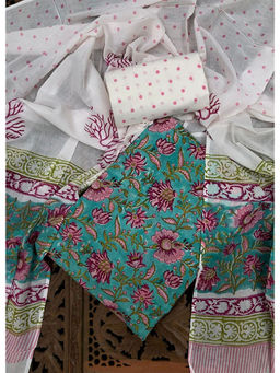 Palash - Green Floral Printed Cotton Suit with Cotton Dupatta (Set of 3)